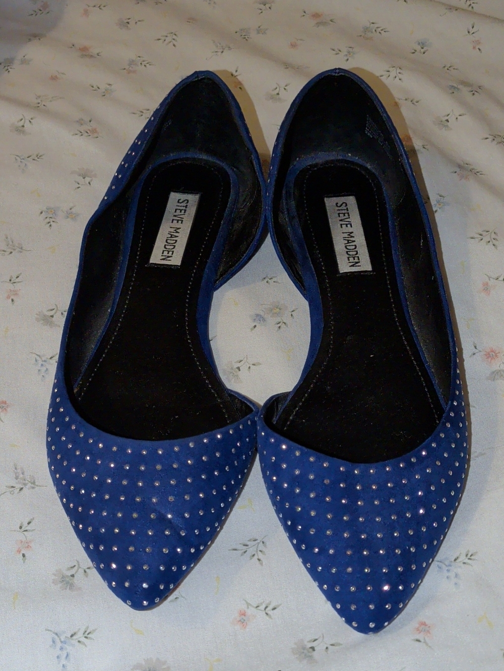 Steve Madden Blue Pointed-Toe Studded D'Orsay Flats